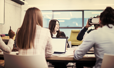 Image showing Young Multiethnic Business team using virtual reality headset