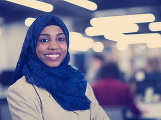 Image showing Portrait of black muslim female software developer