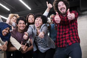 Image showing portrait of young excited multiethnics business team