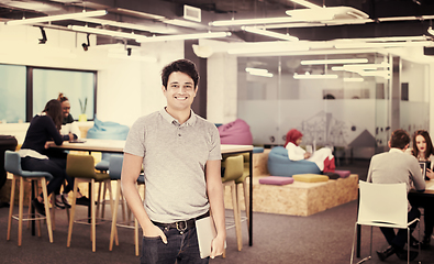 Image showing portrait of young indian businessman using laptop computer