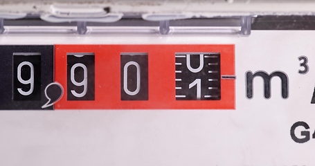 Image showing Gas counter closeup footage with numbers spinning