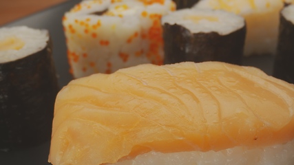 Image showing Sushi on the plate with camera motion macro footage