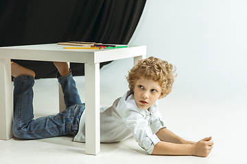 Image showing Boy and girl preparing for school after a long summer break. Back to school.