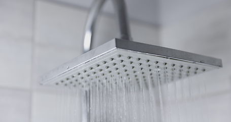 Image showing Water flowing from shower head 120 fps slow motion closeup footage