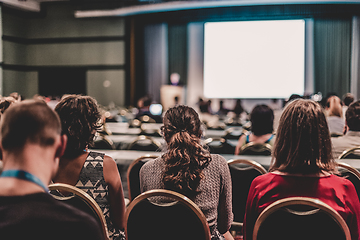 Image showing Audience in lecture hall on scientific conference.