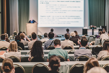 Image showing Audience in lecture hall participating at business conference.