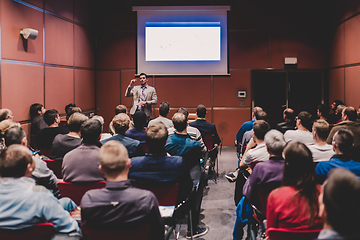 Image showing Speaker Giving a Talk at Business Meeting.