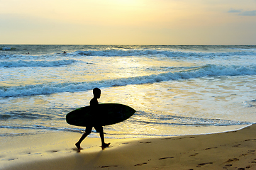 Image showing Boy surf beach silhouette