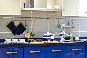 Image showing Blue kitchen counter