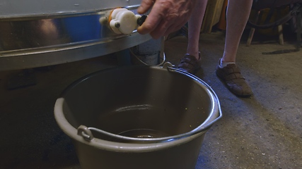 Image showing Raw honey pouring out closeup footage