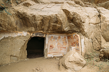 Image showing Ancient Frescoes In Walls Of Caves Of David Gareja Monastery Complex. Davit Gareji Monastery Is Located Is Southeast Of Tbilisi, In Historical Region Sagarejo. It Was Founded In 6th Century