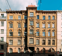 Image showing Riga, Latvia. Facade Of Old Art Nouveau Building on Alexander Chaka street