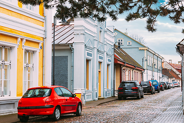 Image showing Kuressaare, Estonia. Famous Old Buildings Houses In Kauba Street. Altered Sky