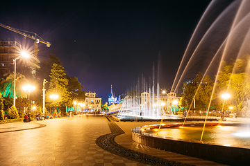 Image showing Batumi, Adjara, Georgia. Singing And Dancing Fountains Is Local Landmark At Boulevard Fountains. Night Illuminations