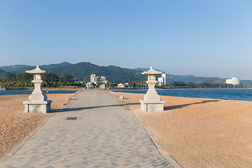 Image showing Beach and japanese temple lantern