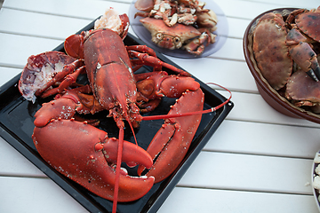 Image showing freshly cooked lobster lying on baking tray