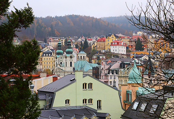 Image showing Cityscape of Karlovy Vary with Saint Mary Magdalene church