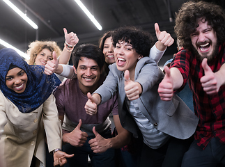 Image showing portrait of young excited multiethnics business team