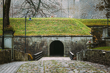 Image showing Kuressaare, Saaremaa Island, Estonia. Entrance To Episcopal Castle. Traditional Medieval Architecture, Famous Attraction Landmark