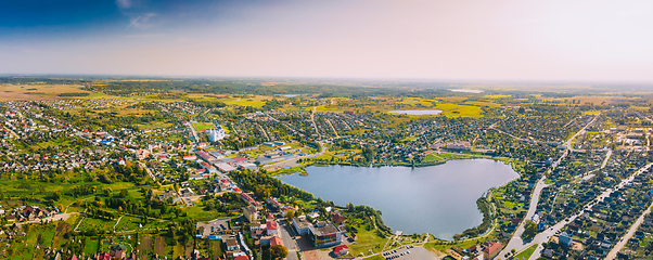 Image showing Braslav, Braslaw District, Vitebsk Voblast, Belarus. Aerial View Of Town. Famous Lakes