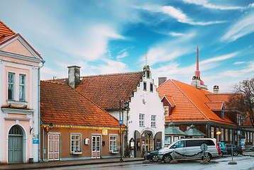 Image showing Kuressaare, Estonia. Old Gross Weight Storage Building House Near Market In Tallinna Street. Altered Sky