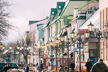 Image showing Brest, Belarus. People Walking On Pedestrian Sovietskaya Street In Spring Day