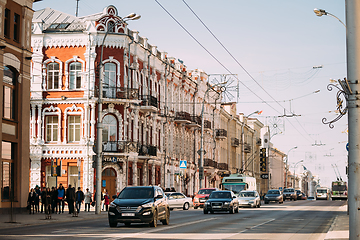 Image showing Gomel, Belarus. Traffic on Sovetskaya street in spring sunny day.