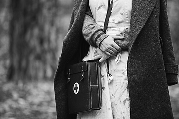 Image showing German Deutsch nurse paramedic Of World War 2 uniform. black and white