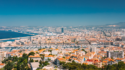 Image showing Marseille, France. Elevated View Of Cityscape. Residential Districts And Streets Under Sunny Summer Sky