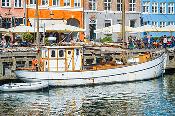 Image showing Old sailboat moored by Nyhavn