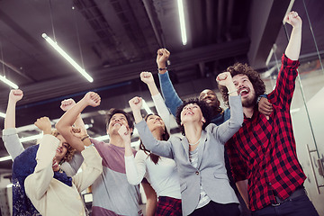 Image showing portrait of young excited multiethnics business team