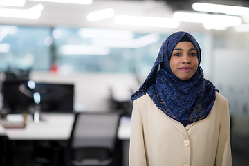 Image showing Portrait of black muslim female software developer