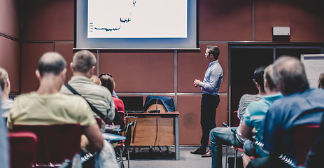 Image showing Business speaker giving talk at business conference event.