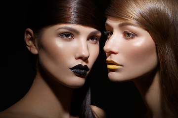 Image showing beautiful girls with yellow and black lips