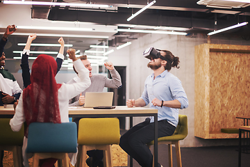 Image showing Young Multiethnic Business team using virtual reality headset