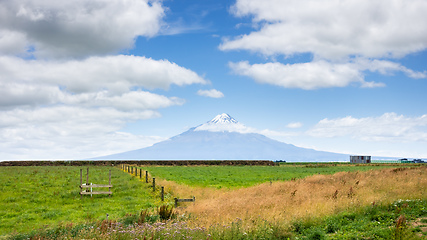 Image showing volcano Taranaki covered in clouds, New Zealand 