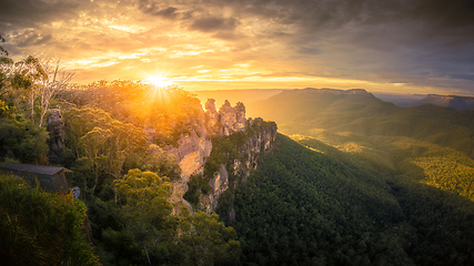 Image showing Three Sisters Blue Mountains Australia at sunrise