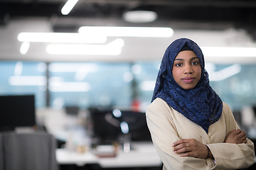 Image showing Portrait of black muslim female software developer