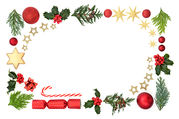 Image showing Christmas Border Composition with Flora and Baubles