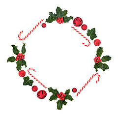 Image showing Abstract Candy Cane Wreath with Holly and Baubles