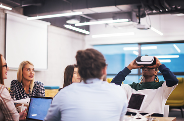 Image showing Young Multiethnic Business team using virtual reality headset