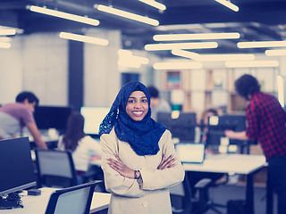 Image showing Portrait of black muslim female software developer