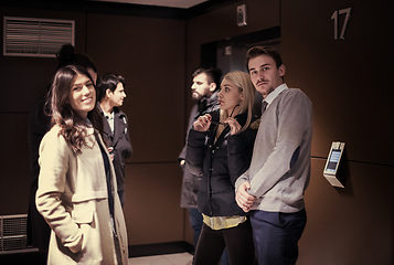 Image showing multiethnic startup business team having a coffee break