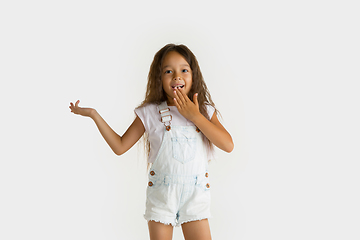 Image showing Portrait of little girl isolated on white studio background