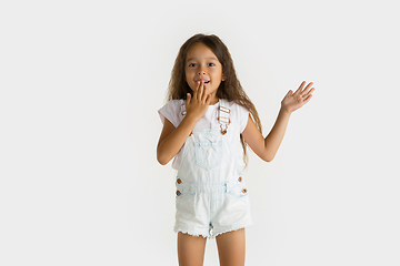 Image showing Portrait of little girl isolated on white studio background