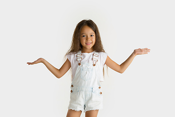 Image showing Portrait of little girl isolated on white studio background