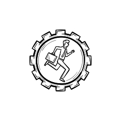 Image showing Man running in the gear hand drawn sketch icon.