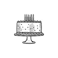 Image showing Birthday cake hand drawn sketch icon.