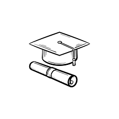 Image showing Cap of graduate and certificate hand drawn icon.