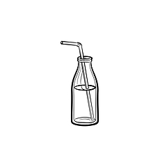 Image showing Glass bottle of milkshake with straw line icon.